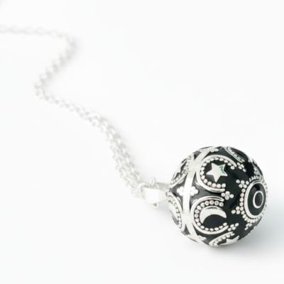 Collier Bola de Grossesse Argent et Noir Inaya 2 - Loupita