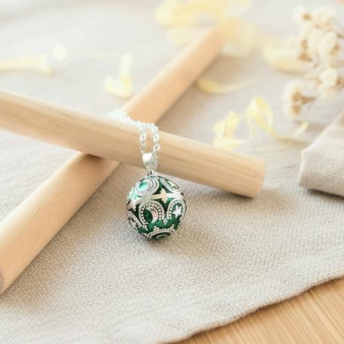 Bola de grossesse Argent & Vert - Lune & Étoile - Inaya