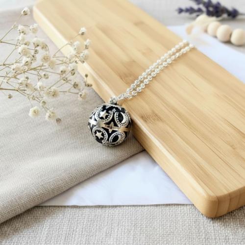 Bola de grossesse Argent & Noir - Lune & Étoile - Inaya